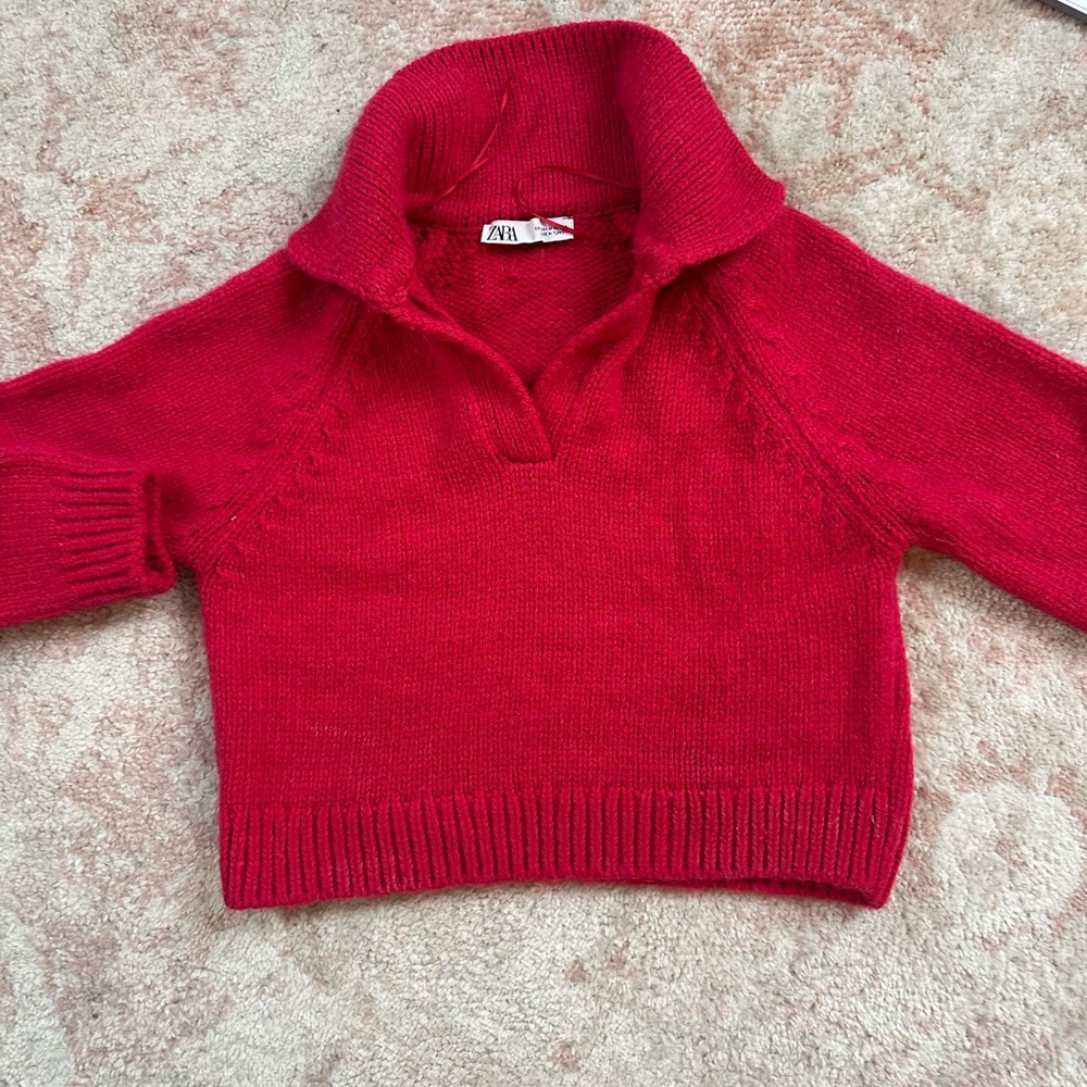Zara Red Cowl Neck Sweater with Ribbed Texture